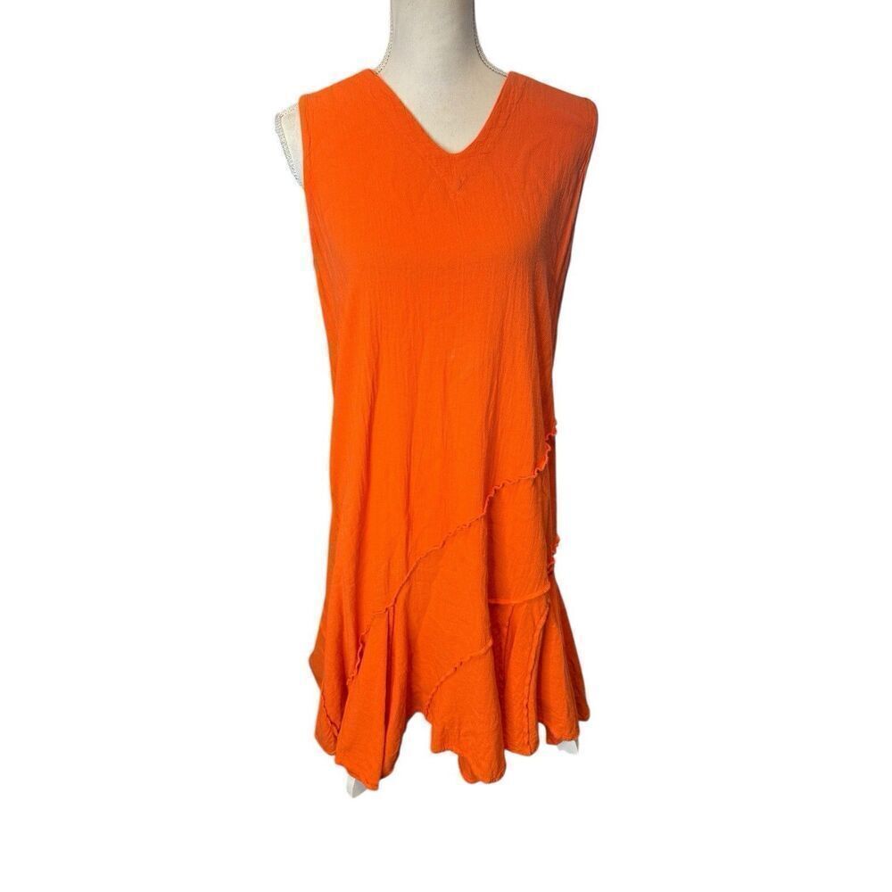 OH MY GAUZE 100% COTTON ASYMMETRICAL HEM SLEEVELESS V-NECK DRESS SIZE M